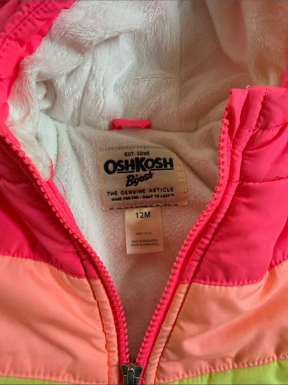 OshKosh B'gosh Neon Pink and Coral Colorblock Toddler Jacket
